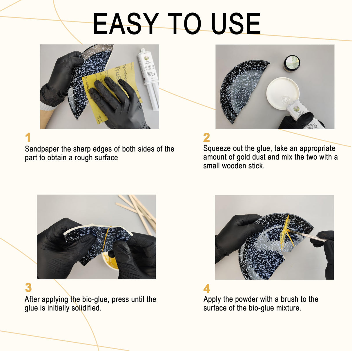 Bio Kintsugi Repair Kit, Natural Bio Kintsugi Kit Repair Your Meaningful Pottery with Gold Glue, Dishwasher Safe, Food Safe, KINTSUGI Pottery Repair for Starter MUFUN