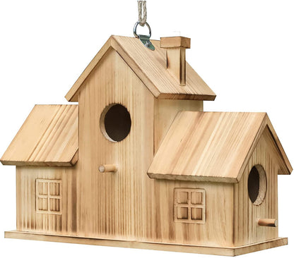 Bird Houses for Outside 3 Hole Bird House Room for 3 Bird Families Hanging Birdhouse for Garden - WoodArtSupply