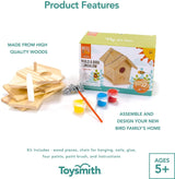 Build a Bird Bungalow DIY Kid Art Craft Outdoor Kit, 6" X 4" X 6" 4 Paints, 1 Brush, 7 Wooden Chain WoodArtSupply
