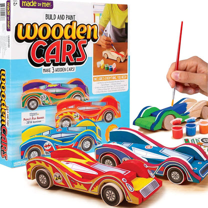 Build & Paint Your Own Wooden Cars DIY Wood Craft Kit 3 Race Cars Arts and Crafts Kit - WoodArtSupply