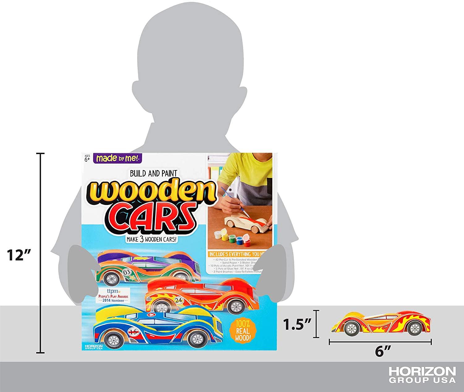 Build & Paint Your Own Wooden Cars DIY Wood Craft Kit 3 Race Cars Arts and Crafts Kit - WoodArtSupply