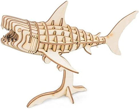 Build Your Own 3D Wooden Assembly Puzzle Wood Craft Kit Shark Model - WoodArtSupply