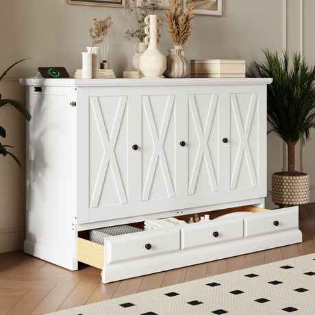 Solid Pine Murphy Bed Chest Cube Cabinet Bed With Charging Station And Large Storage Drawer For Home Office Or Small Room HouseOfZazla