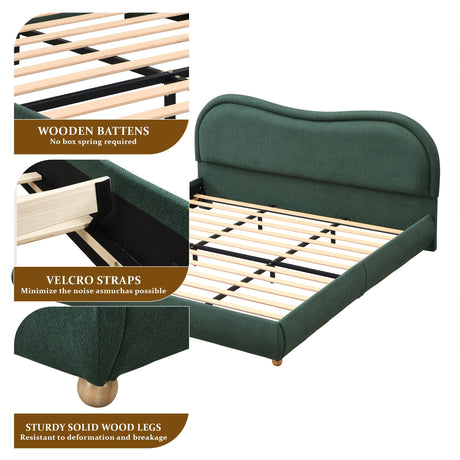 King Size Upholstered Platform Bed Frame with Rounded Corners HouseOfZazla