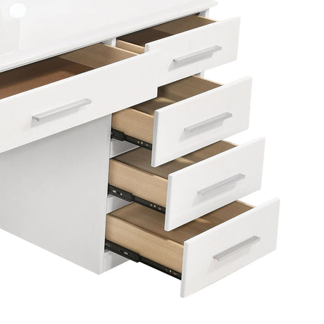 Sarah - 9 Drawer Vanity Desk With Mirror Set - White HouseOfZazla