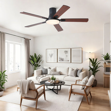 Flush Mount Ceiling Fans With LED Light And Remote Control, 5 Blades HouseOfZazla