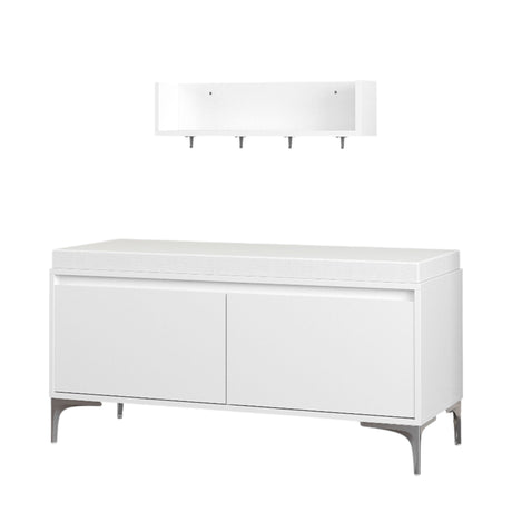 Wall Mounted Entryway Shelf With Hooks And Storage Bench Set - Off White HouseOfZazla