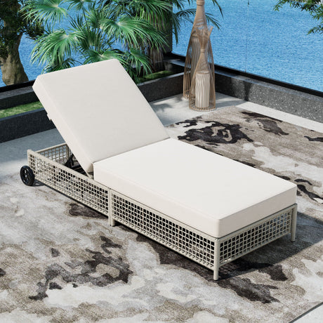 Outdoor Lounge Chair With 5 Position Backrest With Cushion And Wheels HouseOfZazla