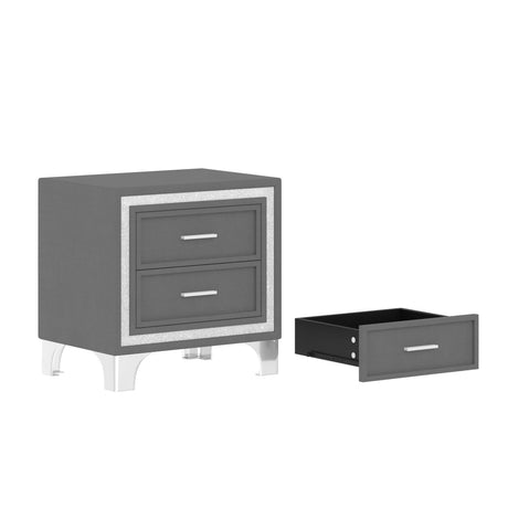 3-Pieces Bedroom Set, Queen Size Upholstered Platform Bed with LED Lights and Two Nightstands - Gray HouseOfZazla
