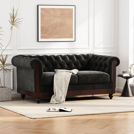 Chesterfield Loveseat Sofa, 2 Person Rolled Arm Upholstered Couch HouseOfZazla