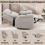 Chriki Beige Chenille & Black Finish Power Recliner with Lift, Heating, and Massage