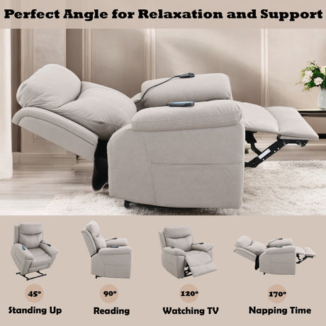 Chriki Beige Chenille & Black Finish Power Recliner with Lift, Heating, and Massage HouseOfZazla