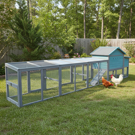 141" Large Wooden Chicken Coop with Nesting Box and Wire Fence HouseOfZazla