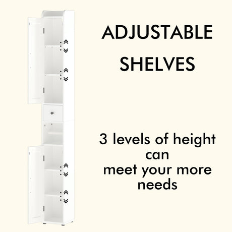 Slim Tall Bathroom Storage Cabinet With Adjustable Shelves, 2 Doors Freestanding Cabinet - White HouseOfZazla