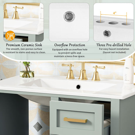 Bathroom Vanity, Modern Bathroom Cabinet With Sink Combo Set, Bathroom Storage Cabinet With A Soft Closing Door And 3 Drawers, Solid Wood Frame HouseOfZazla