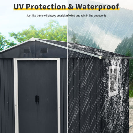 8Ft X 4Ft Outdoor Metal Storage Shed With Window And Metal Foundation For Backyard, Patio, Lawn HouseOfZazla