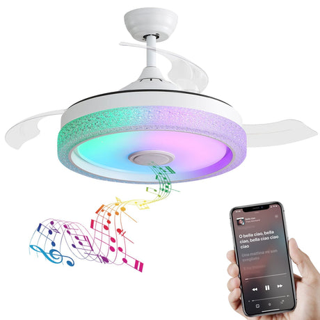 Invisible Ceiling Fan With Remote Control And 36W LED Light, 120V DC Motor, 3 Blades - White HouseOfZazla