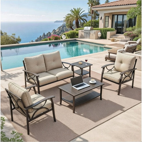 Patio Furniture Set with Coffee Table and Cushions for Backyard HouseOfZazla