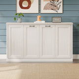 Twin Size Horizontal Murphy Bed With Dual Piston System, Space Saving Wall Bed Folds Into Cabinet - Rustic White