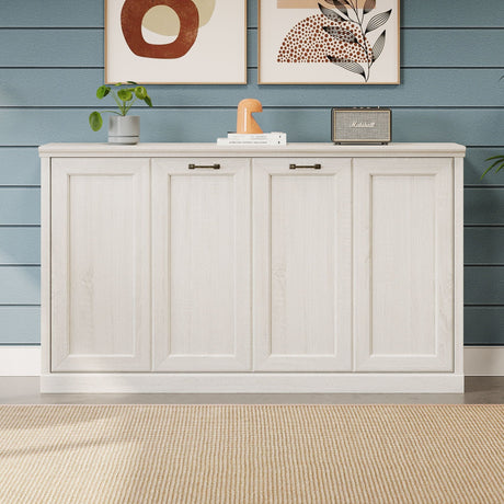 Twin Size Horizontal Murphy Bed With Dual Piston System, Space Saving Wall Bed Folds Into Cabinet - Rustic White HouseOfZazla