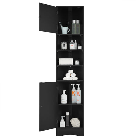 Multi-Functional Corner Cabinet Tall Bathroom Storage Cabinet with Two Doors and Adjustable Shelves, Open Shelf HouseOfZazla