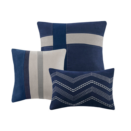 7 Piece Faux Suede Comforter Set Blue Queen HouseOfZazla