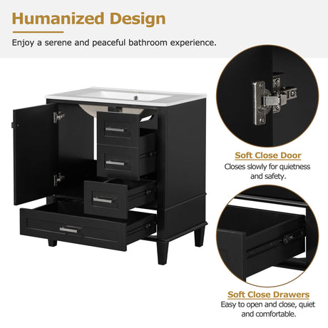 Bathroom Vanity, Modern Bathroom Cabinet With Sink Combo Set, Bathroom Storage Cabinet With A Soft Closing Door And 3 Drawers, Solid Wood Frame HouseOfZazla