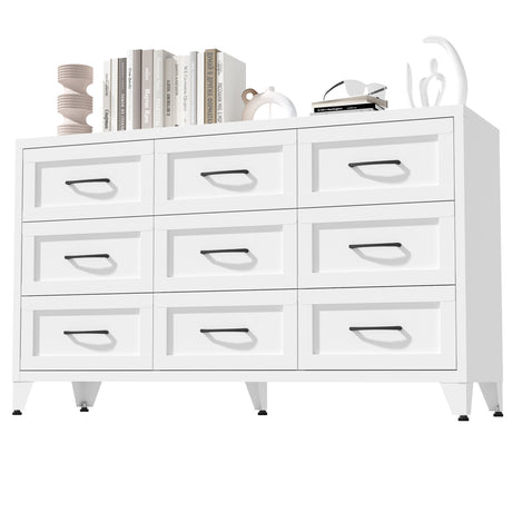 9 Drawer White Metal Dresser with Quiet-Glide Rails HouseOfZazla