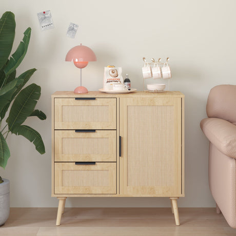 Dresser With Drawers And Adjustable Shelf - Antique Natural / Rattan HouseOfZazla