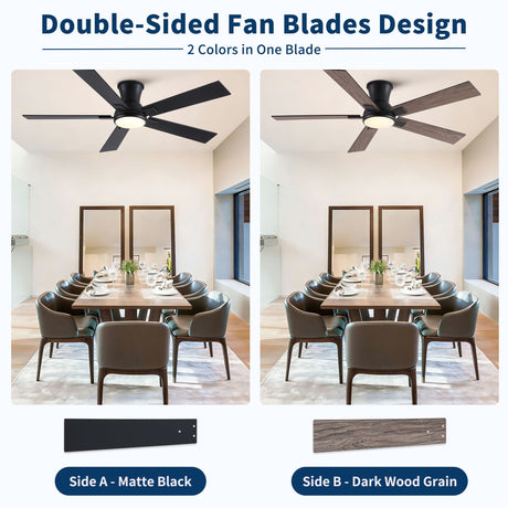 Low Profile Flush Mount Intergrated LED Ceiling Fan With Light And Reversible Quiet Motor HouseOfZazla