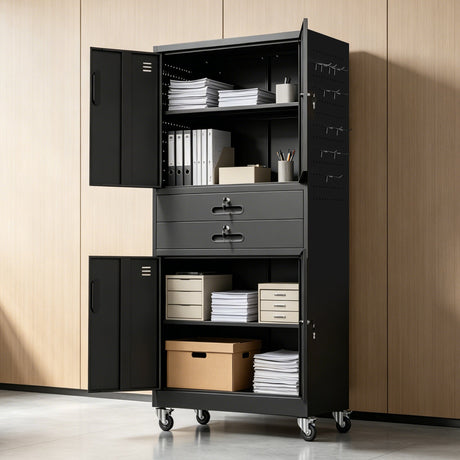Metal Storage Cabinet with Two Drawers and Locking Doors HouseOfZazla