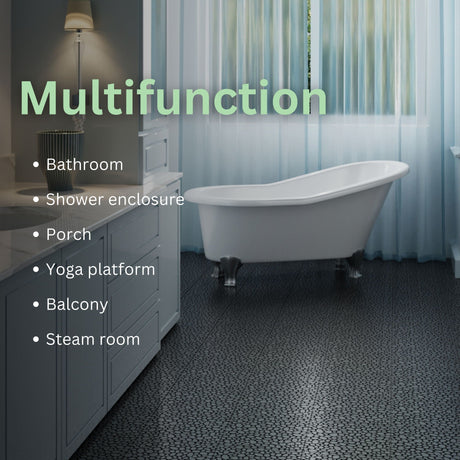 Interlocking Deck Tiles Plastic Waterproof Outdoor All Weather Anti-Slip Bathroom Shower Balcony Porch Strong Weight Capacity Upto 440 Lbs, Pebble Stone Pattern HouseOfZazla