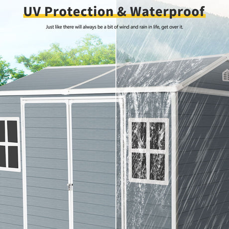 Resin Outdoor Storage Shed Waterproof Shed With Floor & Two Windows & Lockable Door, Tool Shed For Garden, Patio, Backyard HouseOfZazla