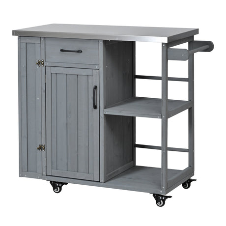 Outdoor Kitchen Island Fir Wood Prep Station with Stainless Steel Top HouseOfZazla