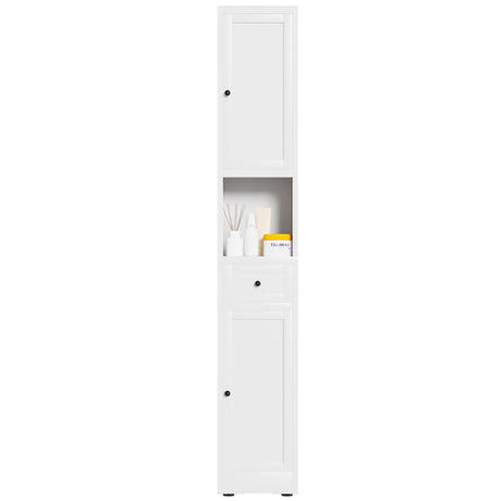Tall Bathroom Storage Cabinet, 5-Tier Narrow With 2 Doors & Adjustable Shelves, Freestanding - White HouseOfZazla