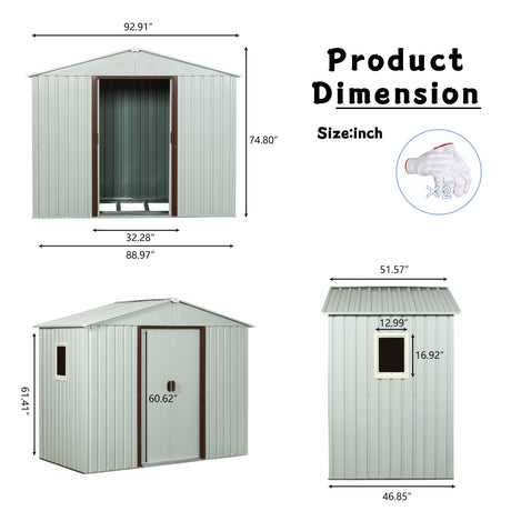 88.98" Outdoor Metal Storage Shed With Window HouseOfZazla