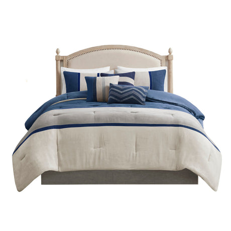 7 Piece Faux Suede Comforter Set Blue Queen HouseOfZazla