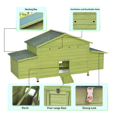 70" Large Wooden Chicken Coop with 2 Nesting Boxes and Waterproof Roof HouseOfZazla