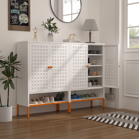 Grid Double Door Shoe Cabinet With Adjustable Compartments and Moisture-Proof Design HouseOfZazla