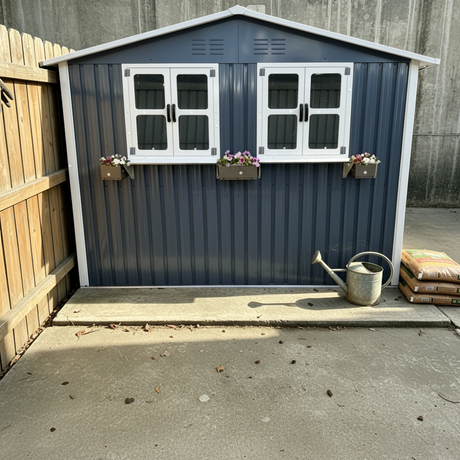 6x9 FT Outdoor Metal Storage Shed with Window & Flower Rack HouseOfZazla