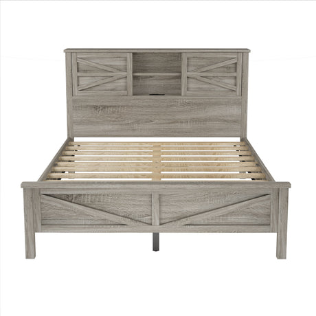 3-Pieces Bedroom Set Queen Size Farmhouse Platform Bed with Storage Headboard and Charging Station HouseOfZazla