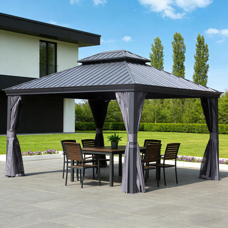 13x15FT Outdoor Hardtop Gazebo with Galvanized Steel Double Roof HouseOfZazla