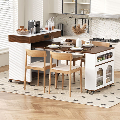 Extendable Dining Table With Folding Top, Rolling Kitchen Island With Drawers And Power Outlet HouseOfZazla