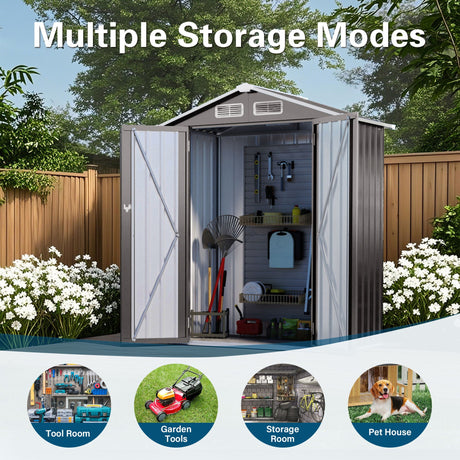 5 X 3 Ft Compact Metal Outdoor Storage Shed With Pitched Roof, Lockable Door - Gray HouseOfZazla
