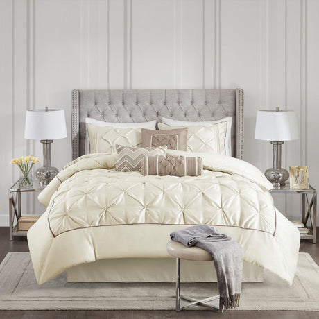 7 Piece Tufted Comforter Set Ivory Queen HouseOfZazla