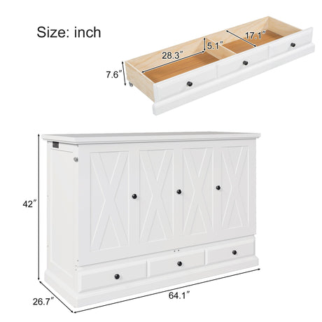 Solid Pine Murphy Bed Chest Cube Cabinet Bed With Charging Station And Large Storage Drawer For Home Office Or Small Room HouseOfZazla