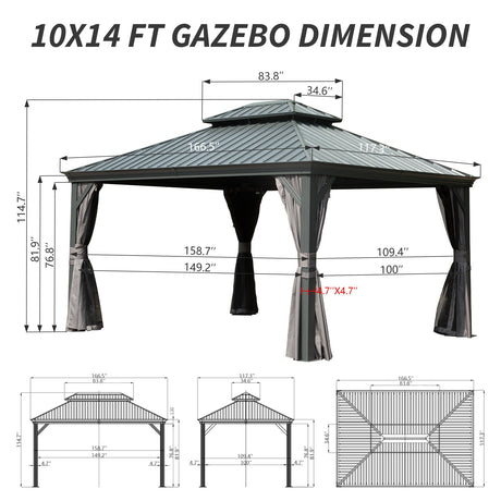 10' x 14' Hardtop Gazebo with Galvanized Steel Double Roof HouseOfZazla