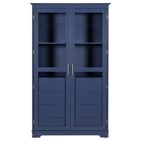 Kitchen Pantry, Freestanding Kitchen Storage Cabinet Display Cabinet With Glass Doors And 4 Built In Drawers For Living Room, Home Office - Blue HouseOfZazla