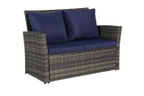 4 Pieces Outdoor Patio Furniture Set with Rattan Chairs and Tempered Glass Table