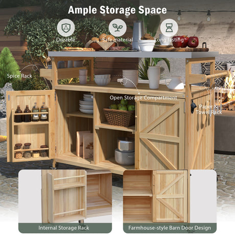 K&K Outdoor Kitchen Island, Rolling Bar Cart & Storage Cabinet HouseOfZazla